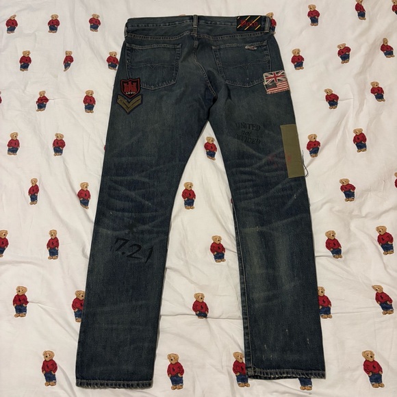 Polo Ralph Lauren Skull Patchwork Distressed Jeans Military Men’s 34x32 - Picture 8 of 8